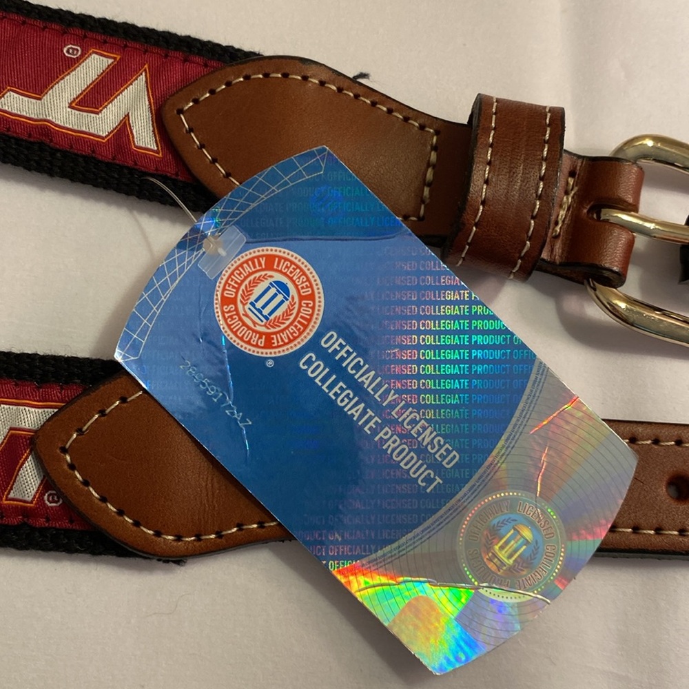 NWT Virginia Tech Hokies ribbon canvas belt with leather accents Sz 38 - Picture 9 of 9